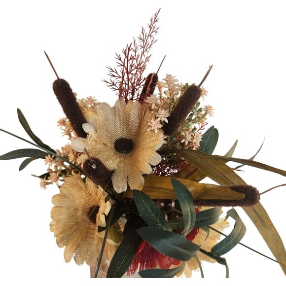 Rustic Artificial Burlap Gerbera Daisy & Wildflower Bouquet Autumn-Themed Floral - Picture 12 of 16